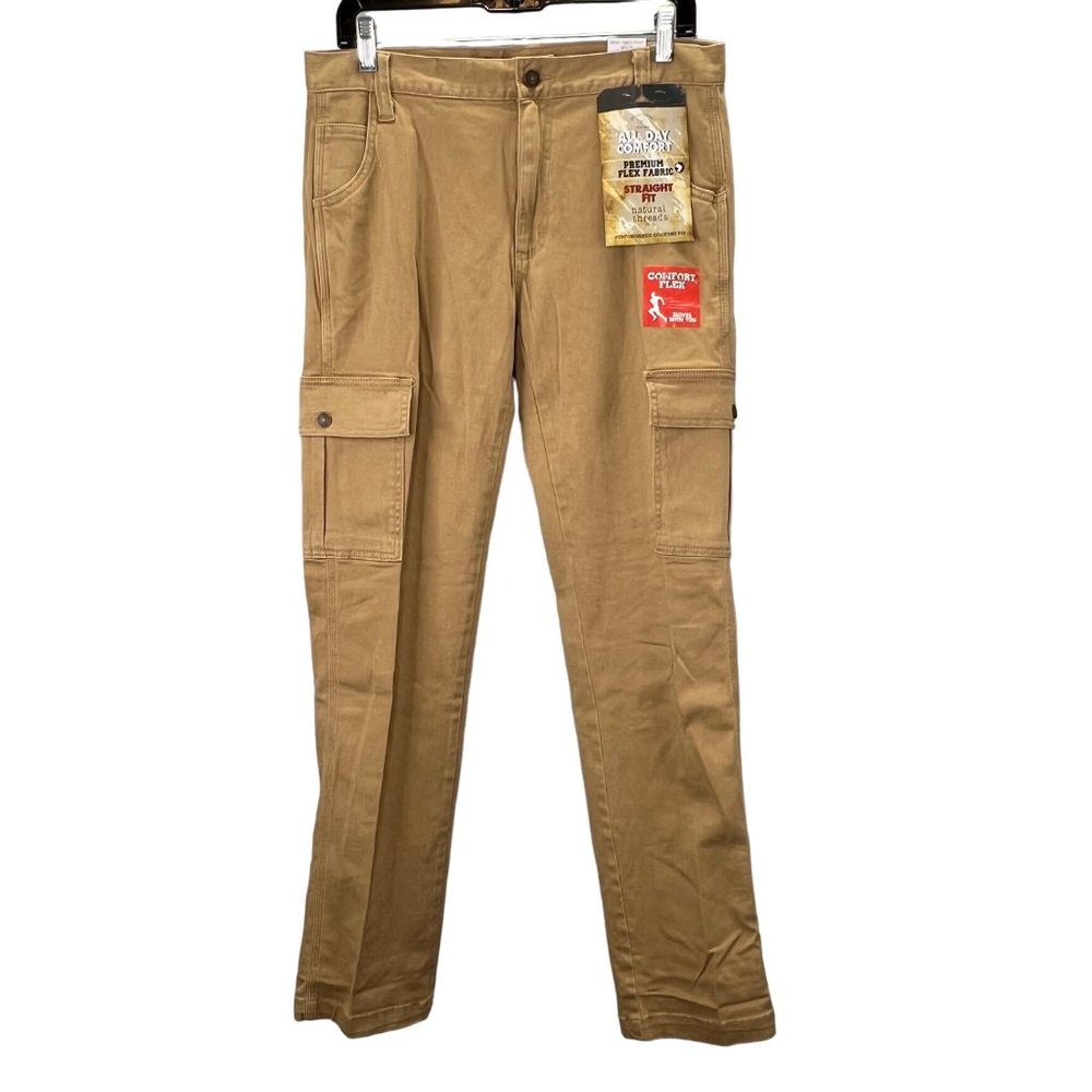 Natural Threads Flex Khaki Cargo Pants Jeans Straight Fit size 30x32 Men NWT